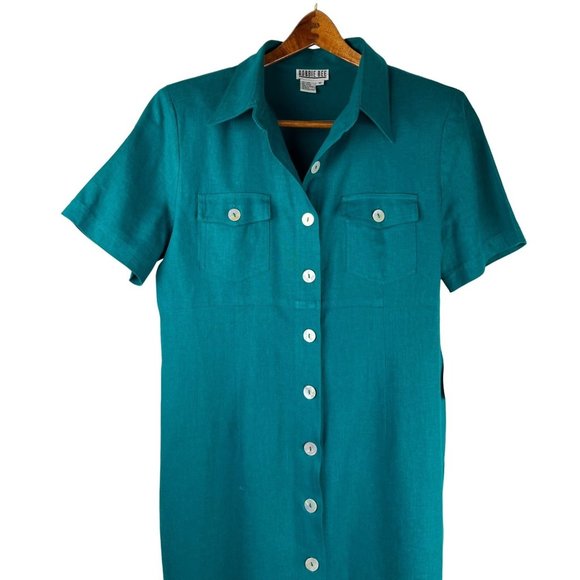 VTG 90's Robbie Bee Linen Blend Maxi Shell Button Front Dress, Women's Size 16 - Picture 8 of 16